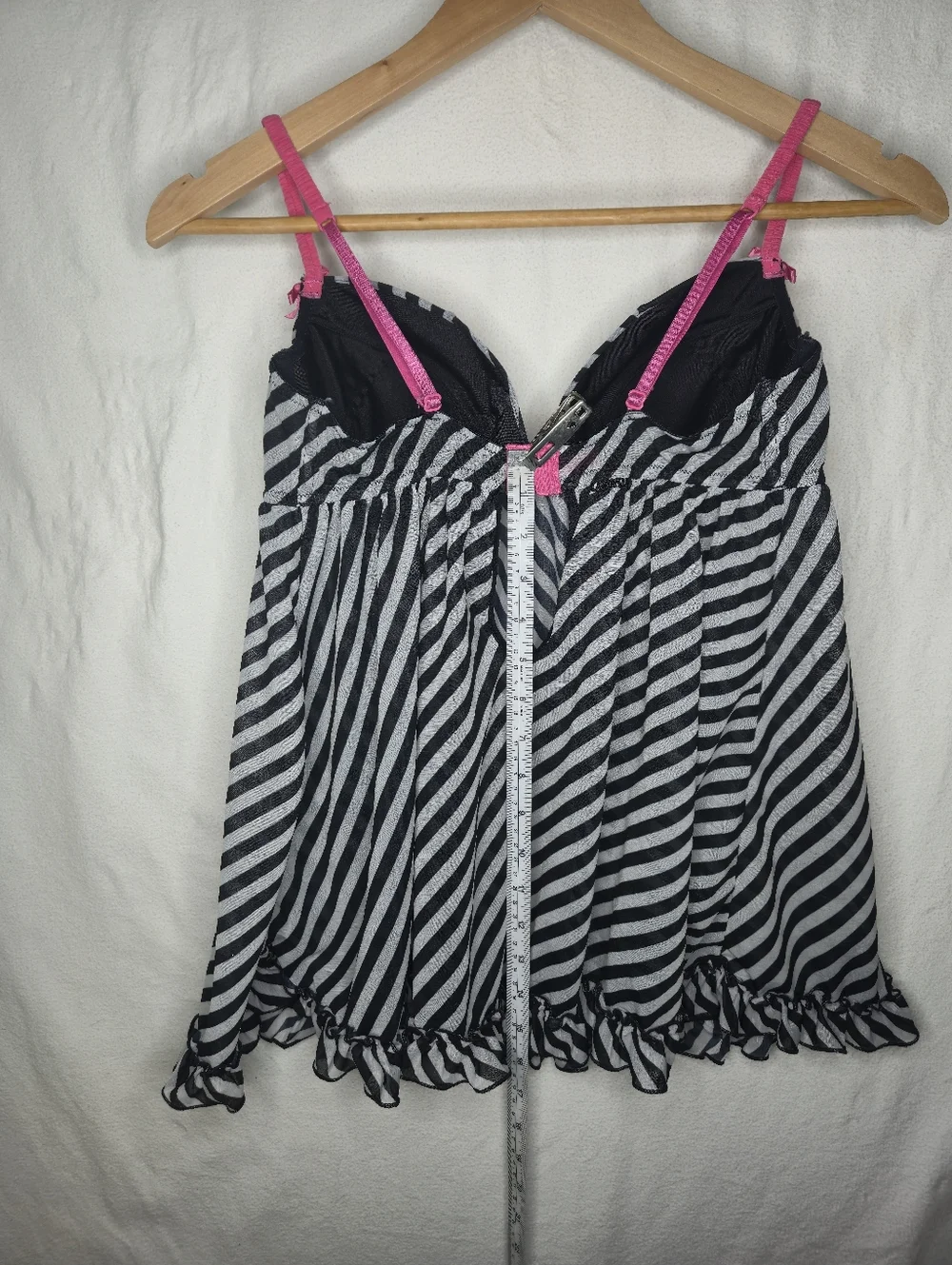 La Senza Black & White Striped Babydoll Chemise with Pink Trim Size Large - Picture 3 of 6